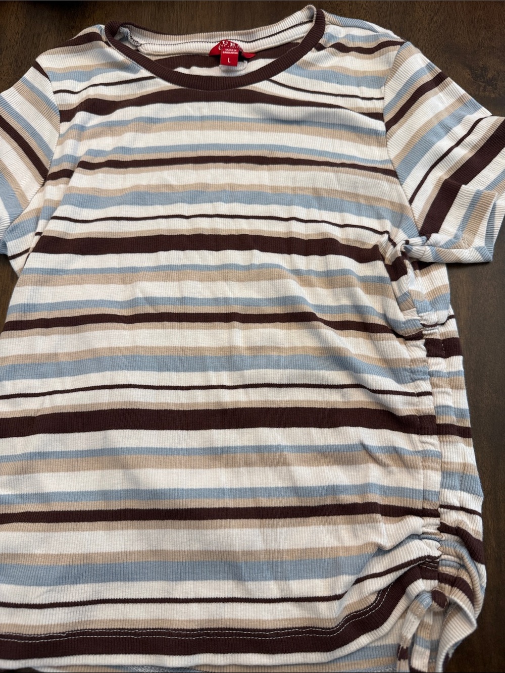 Guess Striped Short-Sleeve Tee in Brown, Light Blue & Cream